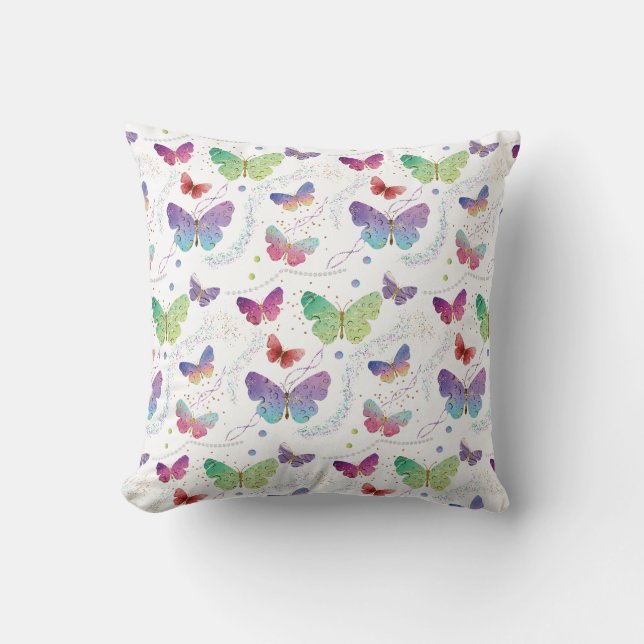 Coussin Élégant Papillons violets et bleus brillants (Recto)