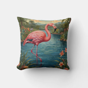 Coussin Élégant paradis tropical flamand rose