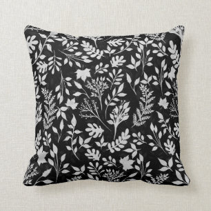 Coussin Elégant Parties scintillant Argent Foliage Black 
