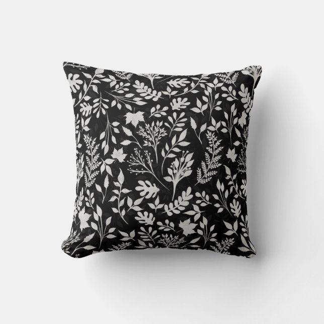 Coussin Elégant Parties scintillant Argent Foliage Black D (Recto)