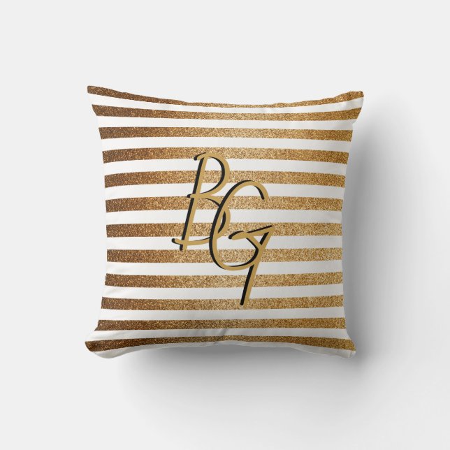 Coussin Élégant Parties scintillant d'or blanc bande Monog (Recto)