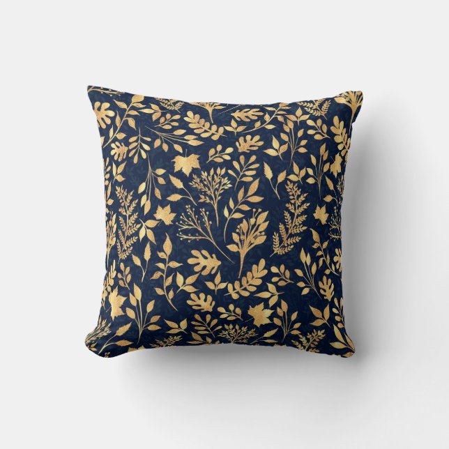 Coussin Elégant Parties scintillant or Foliage Marine-Blue (Recto)