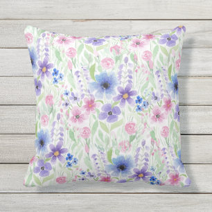 Coussin Elégant Pays Rose violet bleu Aquarelle