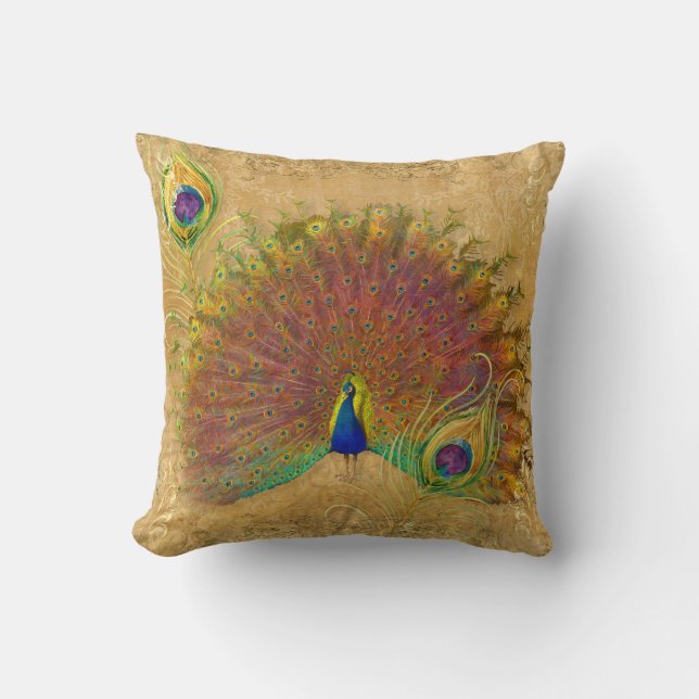 Coussin Elégant Peacock Automne automne Plumes d'huile d'a (Recto)