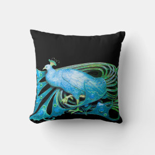 Coussin ELÉGANT PEACOCK EN AQUA BLEU Turquoise Noir