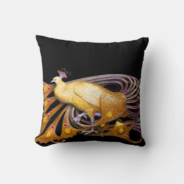 COUSSIN ÉLÉGANT PEACOCK EN NOIR JAUNE (Recto)