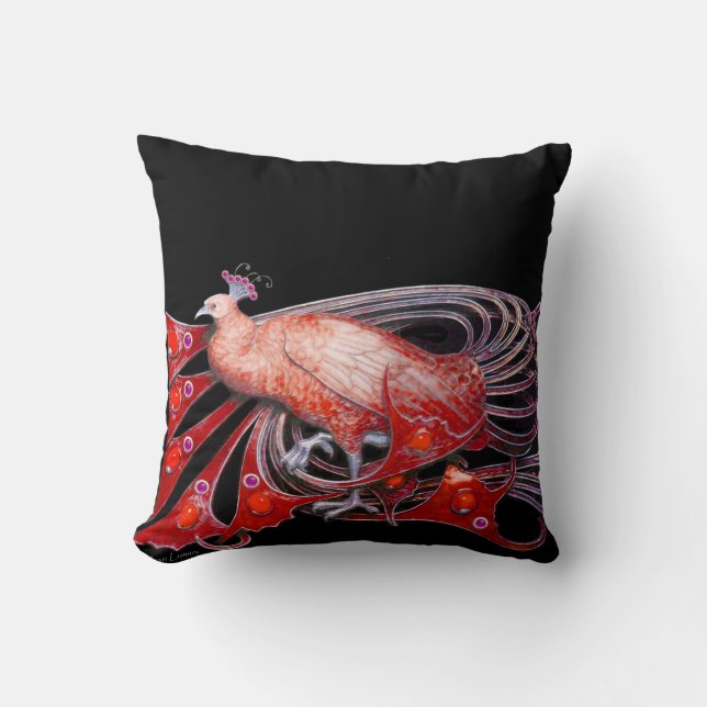 COUSSIN ÉLÉGANT PEACOCK EN NOIR ROUGE (Recto)