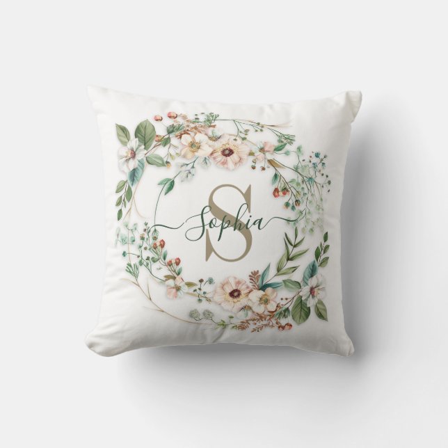 Coussin Elegant Personalized Floral Monogram Name (Recto)
