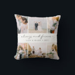 Coussin Elegant Photo Collage<br><div class="desc">Elegant Photo Collage Throw Pillow. This stylish and modern wedding throw pillow features a collage of 6 wedding photos and the saying 'always and forever' in an elegant calligraphy script on a white background. Easily personalize this chic pillow with your name and wedding date/year.</div>