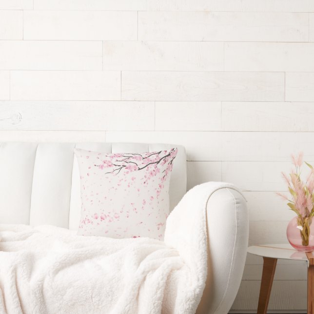 Coussin Elegant Pink Cherry Blossom Floral Throw Pillow (Canapé)