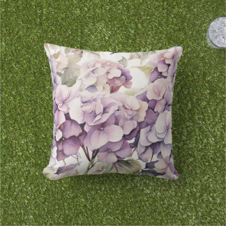 Coussin Elegant pink purple watercolor hydrangeas
