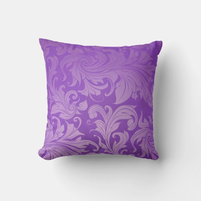 Coussin élégant, pourpre, vintage, floral, damassé, belle (Recto)