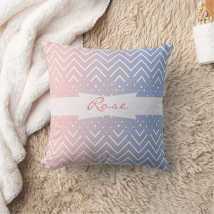 Coussin Elégant quartz rose bleu pastel Chevron Nom