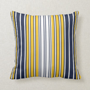 Coussin Elégant, rayures, bleu marine, jaune moutarde, bl