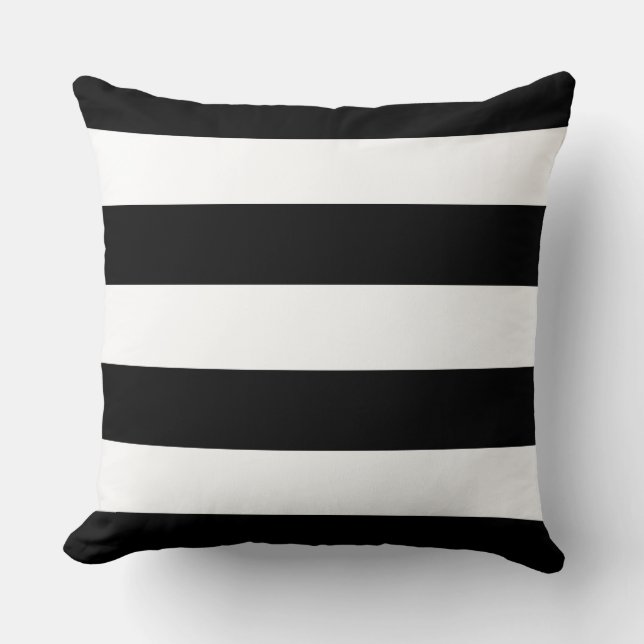 Coussin Élégant rayures noir et blanc - nom personnalisé (Recto)