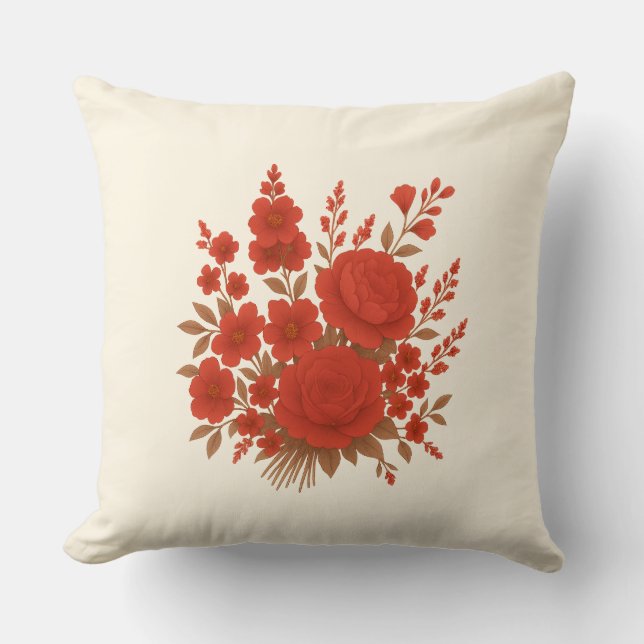 Coussin Elegant Red Floral Bouquet with Roses Romantic (Recto)