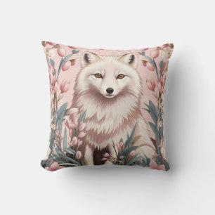 Coussin Élégant Renard Arctique Floral Rose