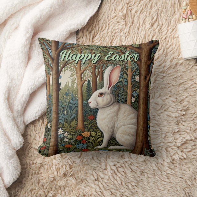 Coussin Elégant retro boho blanc lapin boisé Pâques (Couverture)