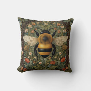 Coussin Elégant rétro bumblebee boho botanique floral art