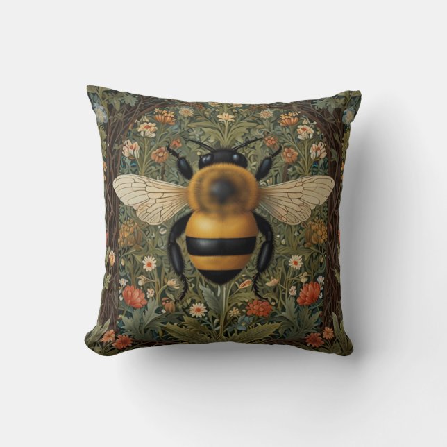 Coussin Elégant rétro bumblebee boho botanique floral art (Recto)