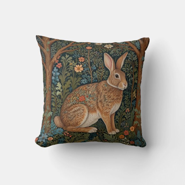 Coussin Élégant retro lapin boisé boisé fleuri (Recto)