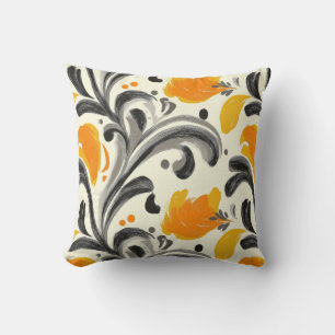 Coussin Elégant Rococo Inspiré Orange et Noir Design