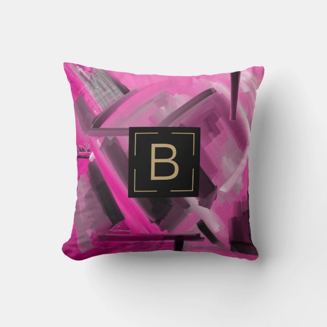 Coussin Élégant rose chaud noir Abstrait Art moderne forme (Recto)