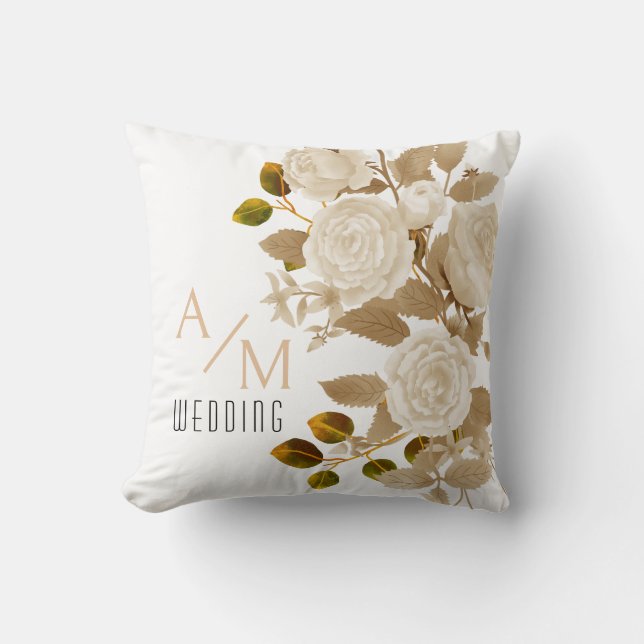 Coussin Élégant Rose chic Monogramme blanc (Recto)