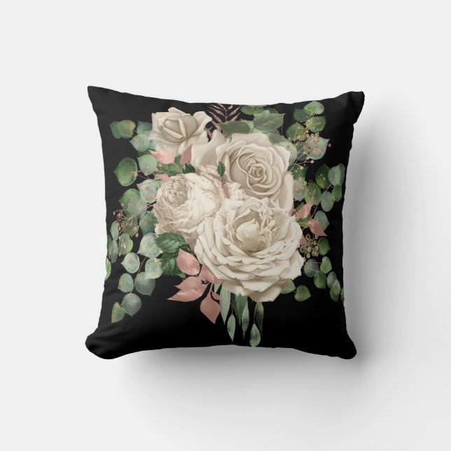 COUSSIN ÉLÉGANT ROSE DE CRÈME EUCALYPTUS CUSHION NOIR (Recto)