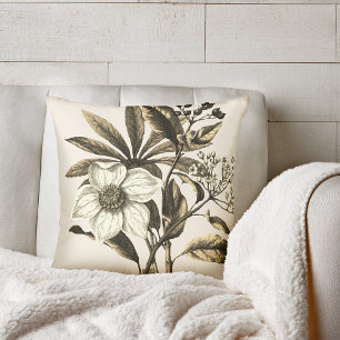 Coussin Élégant Rose de Noël Vintage Beige Floral