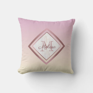 Coussin Élégant Rose en marbre rose brillant Monogramme or