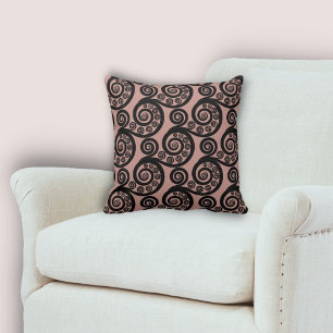 Coussin Élégant rose et noir Motif de boucles frond de fou