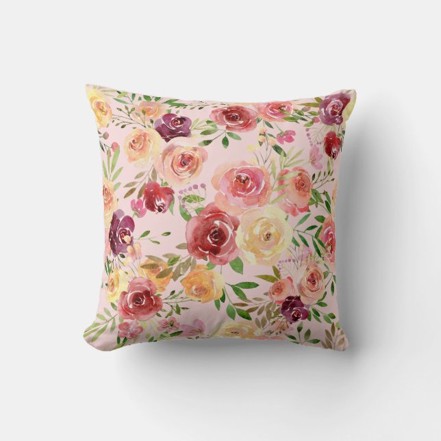Coussin Elégant rose Floral Aquarelle Pierre Flower (Recto)