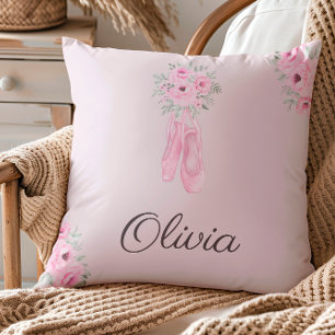 Coussin Élégant rose floral Ballerina Nom personnalisé
