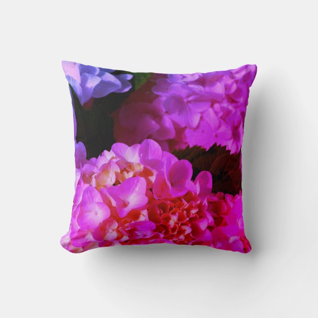 Coussin Élégant rose floral Fuchsia Pink Hydrangeas (Recto)