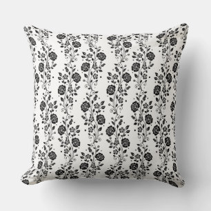 Coussin Élégant Rose Floral noir et blanc Motif