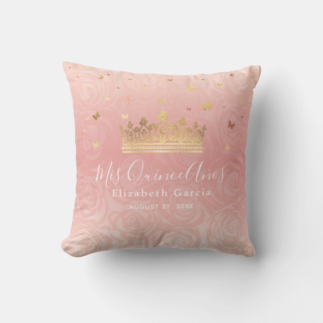 Coussin Elégant Rose Gold Blush Pink Mis Quince Anos (Recto)