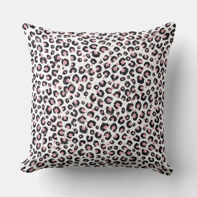 Coussin Élégant Rose Léopard Noir Motif (Recto)