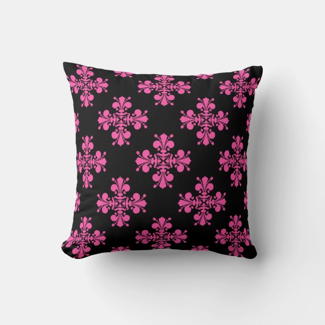 Coussin Élégant rose noir Fleur de Lis motif (Recto)