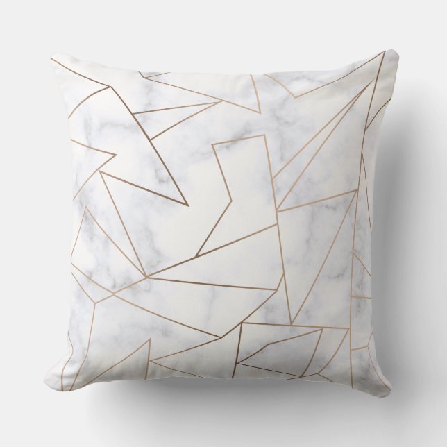 Coussin élégant rose or géométrique marbre blanc (Recto)