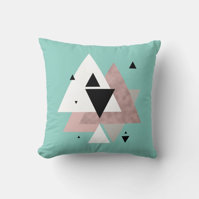 Coussin élégant rose or menthe triangles géométriques (Recto)