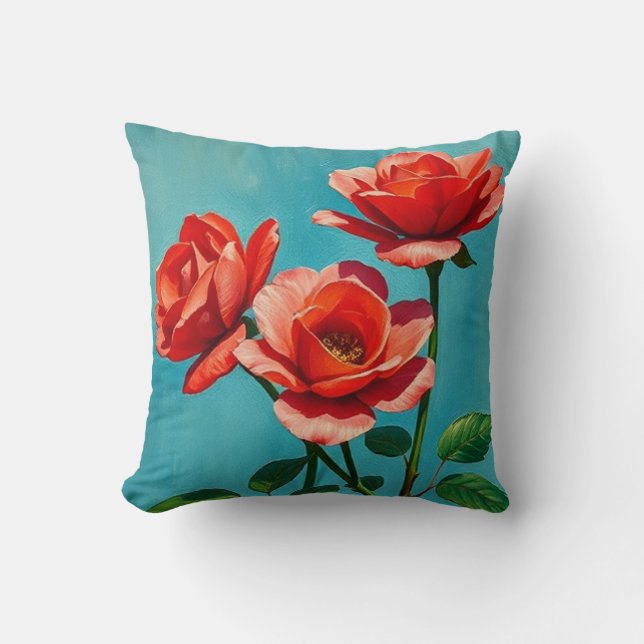 Coussin Élégant Rose orange floral (Recto)