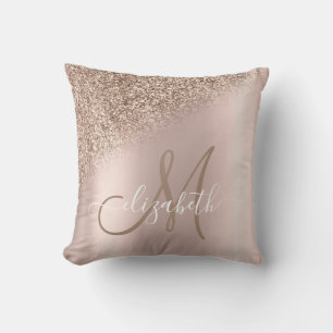 Coussin Élégant Rose Parties scintillant or Ombre Monogram
