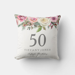 Coussin Élégant Rose rose rose rose florale 50e anniversai