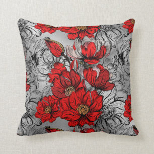 Coussin Elégant Rose rouge noir  motif argent