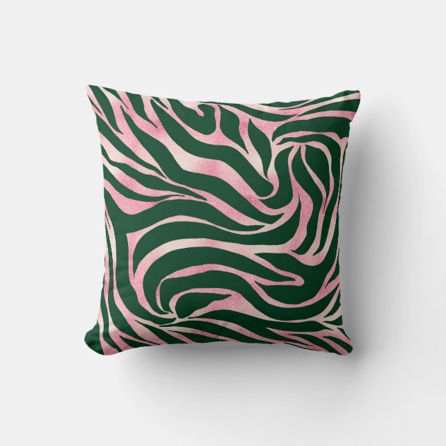 Coussin Elégant Rose vert Parties scintillant or Zebra (Recto)