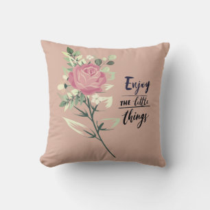 Coussin Elégant Rose Vintage Moderne Citation Profitez