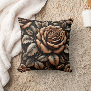 Coussin Élégant Roses de bronze contre Arrière - plan fonc