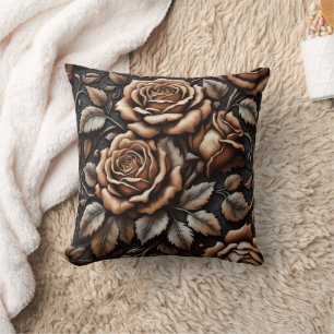 Coussin Élégant Roses sculptés sur Arrière - plan foncé
