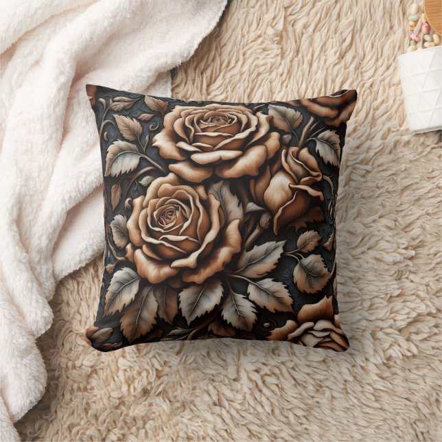 Coussin Élégant Roses sculptés sur Arrière - plan foncé (Couverture)